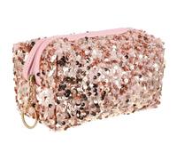 Cuadrada Bolsa Rosa Lentejuelas de Cosméticos de Viaje para Mujer | Gran Capacidad, Portátil y Ligera, Tela Oxford y Terciopelo, Estilo Moda, Uso en Viaje