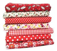 Cuadrados coloridos de tela de algodón para bricolaje, acolchado, patchwork, costura, manualidades, decoración del hogar con patrones florales únicos (rojo)