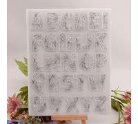 Cuadrícula mayúscula con hojas de flores y hierba, 26 sellos transparentes con patrón del alfabeto, mayúsculas, 26 letras, sellos transparentes para hacer tarjetas de vacaciones, decoración y álbumes