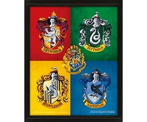 Cuadro 3D Harry Potter 4 Casas de Hogwarts 25 x 20 cm | Ideal para Decorar | Efecto Lenticular | Con Marco | Producto Oficial | Regalo Cinéfilo
