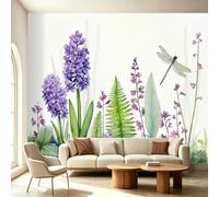 Cuadro 3D verde minimalista de flores botánicas, decoración de pared para dormitorio, efecto bienestar, papel pintado no tejido de alta calidad, lavable y resistente a la luz, 300 x 210 cm (ancho x