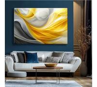 Cuadro abstracto amarillo y gris para pared, ideal para la sala de estar. Lienzo con líneas geométricas minimalistas (20x30cm/marco interior).