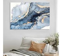 Cuadro abstracto azul sobre lienzo, impresión artística con efecto mármol fluido, ideal para sala de estar y dormitorio (60x90cm/sin marco).