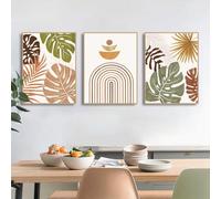 Cuadro abstracto bohemio con estética, líneas geométricas, arte mural, hojas, botellas del desierto, pósteres, láminas, decoración del hogar, mural (60x80cm/sin marco)