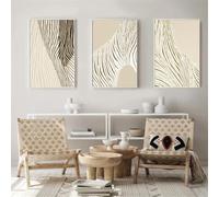 Cuadro Abstracto Bohemio Pared Lienzo Con Bloques de Color Albaricoque Pintura de Líneas Póster Nórdico Pasillo Sala de Estar Cocina Oficina Decoración del Hogar-(50*60cm/20*24pulgadas)*3PCS-Sin marco