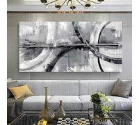 Cuadro abstracto circular en blanco y negro sobre lienzo para decoración de pared de sala de estar (80x162cm/marco interno)