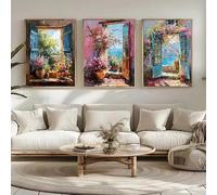 Cuadro abstracto colorido de paisaje urbano con grafitis, arte moderno, vista al mar, pósteres, láminas, decoración del hogar (30x45cmx3/marco interno)