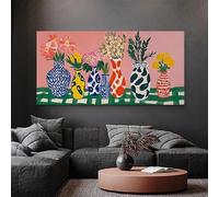 Cuadro abstracto con jarrón floral y ramo de flores, impresión sobre lienzo para decoración del hogar (70x140cm/sin marco)