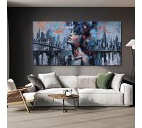 Cuadro abstracto con textura para sala de estar, ideal para decorar paredes, en verde azulado y blanco, ideal para oficina y dormitorio (65 x 135 cm/marco interior).