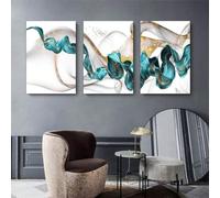 Cuadro abstracto de cinta azul y verde sobre lienzo, arte mural, obra de arte moderna, póster e impresión de mármol azul fluido para sala de estar (70x90cmx3/Sin marco)
