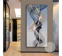 Cuadro abstracto de cinta dorada y negra sobre lienzo,arte de pared dorado de lujo extragrande vertical,cuadros para sala de estar,decoración de pared,65 x 130 cm (25,5 x 5,1 pulgadas) con marco negro