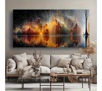 Cuadro abstracto de ciudad en lienzo grande, impresión horizontal para sala de estar (60x120cm/Sin marco)
