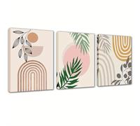 Cuadro abstracto de estilo bohemio con líneas y hojas de plantas, lienzo de mediados de siglo, para dormitorio (60 x 80 cm, sin marco)