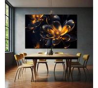 Cuadro abstracto de flores doradas para pared. Póster impreso para decoración de sala de estar o baño (50x80cm/Sin marco).