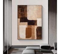 Cuadro abstracto de gran tamaño en beige y marrón sobre lienzo texturizado con estética minimalista y moderna para sala de estar, 80 x 120 cm (31 x 47 pulgadas) con marco