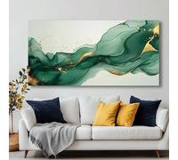 Cuadro abstracto de gran tamaño en verde y dorado para pared, pintura moderna para sala de estar, dormitorio, oficina, cocina o baño (75x150cm/marco interior).