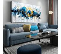 Cuadro abstracto de gran tamaño para pared, decoración geométrica bohemia para dormitorio, cuadros azules para sala de estar (70 x 140 cm, sin marco).