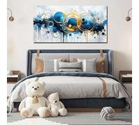 Cuadro abstracto de gran tamaño para pared, póster geométrico minimalista para dormitorio, decoración de pared, cuadros azules para sala de estar (40 x 80 cm, sin marco)