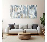 Cuadro abstracto de gran tamaño: pintura minimalista moderna en gris, azul y beige para sala de estar y dormitorio, decoración contemporánea del hogar (40 x 80 cm, sin marco).