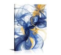Cuadro abstracto de líneas azules y amarillas para decoración de pared, póster blanco, obra de arte moderna para sala de estar (80x120cm/sin marco)