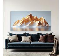 Cuadro abstracto de montaña en tonos dorados con marco, obra de arte moderna, decoración del hogar para sala de estar, dormitorio, oficina y comedor (75 x 145 cm/30 x 57 pulgadas)