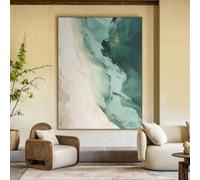 Cuadro abstracto de océano verde, playa beige, estilo Wabi-Sabi, para decoración moderna de sala de estar (60x85 cm)