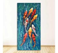 Cuadro abstracto de paisaje con nueve peces koi pintado al óleo sobre lienzo, póster para sala de estar, decoración moderna para el hogar, arte de pared, impresión HD (40x80cm/sin marco)