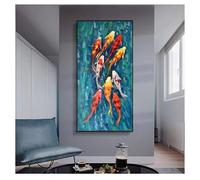Cuadro abstracto de paisaje con nueve peces koi sobre lienzo, póster para sala de estar, decoración moderna, arte de pared, impresión HD china, 20x40cm(8x16in) con marco