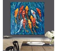 Cuadro abstracto de paisaje en lienzo con nueve peces koi, arte de pared, póster en lienzo para decoración de sala de estar (50x50cm/sin marco)
