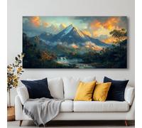 Cuadro abstracto de pared con temática de selva montañosa al atardecer, pintura moderna sobre lienzo, impresión en lienzo para decoración moderna del hogar (45x90cm/marco interno)