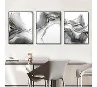 Cuadro abstracto de río en blanco y negro, pósteres nórdicos, arte de pared, impresiones, imágenes para sala de estar, decoración del hogar (50 x 70 cm/3 piezas sin marco)