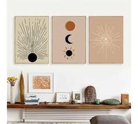 Cuadro Abstracto de Sol y Luna Sobre Lienzo Póster Artístico Bobo Lámina de Arte Nórdico Lineal Cuadro de Pared para Sala de Estar Oficina Decoración del Hogar-60 * 80cm*3PCS (sin marco)