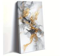 Cuadro abstracto dorado de gran tamaño con líneas fluidas, impresión en lienzo vertical, estilo moderno (40x80cm (16x32in))