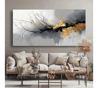 Cuadro abstracto dorado y negro para pared, obra de arte moderna para sala de estar, decoración de pared para el hogar, pintura sobre lienzo (75x145cm)