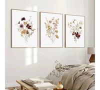 Cuadro Abstracto en Acuarela Con Flores Silvestres en Tonos Neutros Lienzo Verde Póster Con Hojas Arte de Pared Ideal Decoración de Sala de Estar O el Dormitorio de Una Niña-30*50cm*3PCS (sin marco)