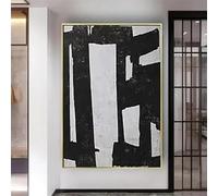 Cuadro abstracto en blanco y negro con líneas texturizadas, lienzo moderno de gran tamaño para decoración de sala de estar, 80 x 110 cm, sin marco