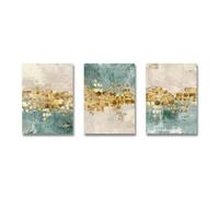 Cuadro abstracto en lienzo azul y dorado, impresión digital HD, póster, arte de pared moderno, obra de arte para decoración del hogar y la sala de estar (30 x 40 cm x 3, sin marco)