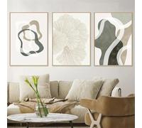 Cuadro abstracto en lienzo con diseño de hojas de ginkgo estilo bohemio, color verde pastel, gris, marrón y beige, para decoración del hogar, 40 x 60 cm, 3 unidades, sin marco
