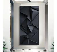 Cuadro abstracto en lienzo negro, arte de pared enmarcado en tonos neutros, ideal para sala de estar y dormitorio (20 x 40 cm, 8 x 16 pulgadas), marco negro.