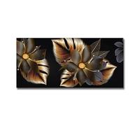 Cuadro abstracto en lienzo para decoración del hogar, pósteres e impresiones de plantas nórdicas modernas, arte mural, hojas grises, negras y doradas (70x140cm/sin marco)