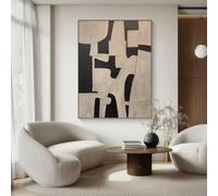 Cuadro abstracto enmarcado para sala de estar, tamaño extragrande, pintura moderna en negro y beige, lienzo impreso para decoración del hogar (90x135 cm)