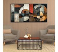 Cuadro abstracto geométrico enmarcado sobre lienzo, tonos tierra, paleta neutra, arte lineal plano, adecuado para la decoración de la sala de estar (20x40cm (8x16in)