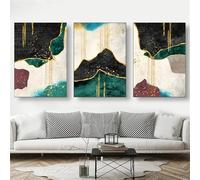 Cuadro Abstracto Geométrico Verde Con Líneas de Colores Impresión Artística Póster Imagen Pared Ideal la Decoración de la Sala de Estar la Cocina la Oficina O el Hogar-60*70cm*3PCS (sin marco)