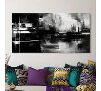 Cuadro abstracto grande en blanco y negro: decoración minimalista moderna para sala de estar, dormitorio, comedor y pasillo, geométrico, para decoración del hogar (20 x 40 cm/sin marco)