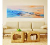 Cuadro abstracto grande y moderno colorido azul y naranja sobre lienzo, pósteres e impresiones en lienzo, 60 x 180 cm, sin marco