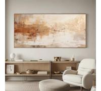 Cuadro abstracto marrón sobre lienzo, estilo Wabi Sabi, decoración moderna para sala de estar (50 x 100 cm).