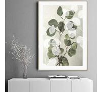 Cuadro abstracto minimalista en lienzo para pared, póster nórdico, impresiones, imagen, líneas, cuerpo, hojas, gris y verde, para sala de estar (50 x 70 cm/sin marco)