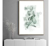 Cuadro abstracto minimalista en lienzo, póster nórdico, impresiones, líneas, hojas, gris y verde, para sala de estar (50 x 75 cm)