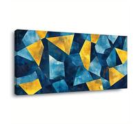 Cuadro abstracto moderno azul y dorado sobre lienzo - Marco de fotos azul marino y dorado para pared, arte de pared para sala de estar (55x110cm)
