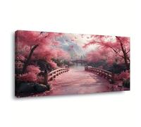 Cuadro abstracto moderno con forma de puente de cerezo, enmarcado, para decoración de paredes de dormitorio y sala de estar, impresiones en lienzo (55x100cm)